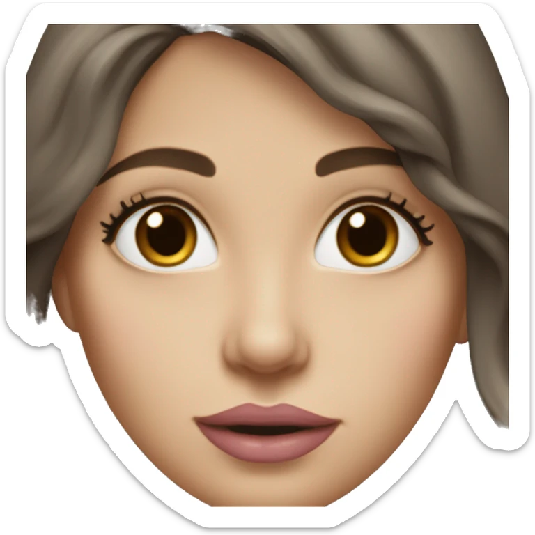 white woman with long dark brown hair, hair with some waves, black eyes, medium size lips, pinkish lips, small nose sticker