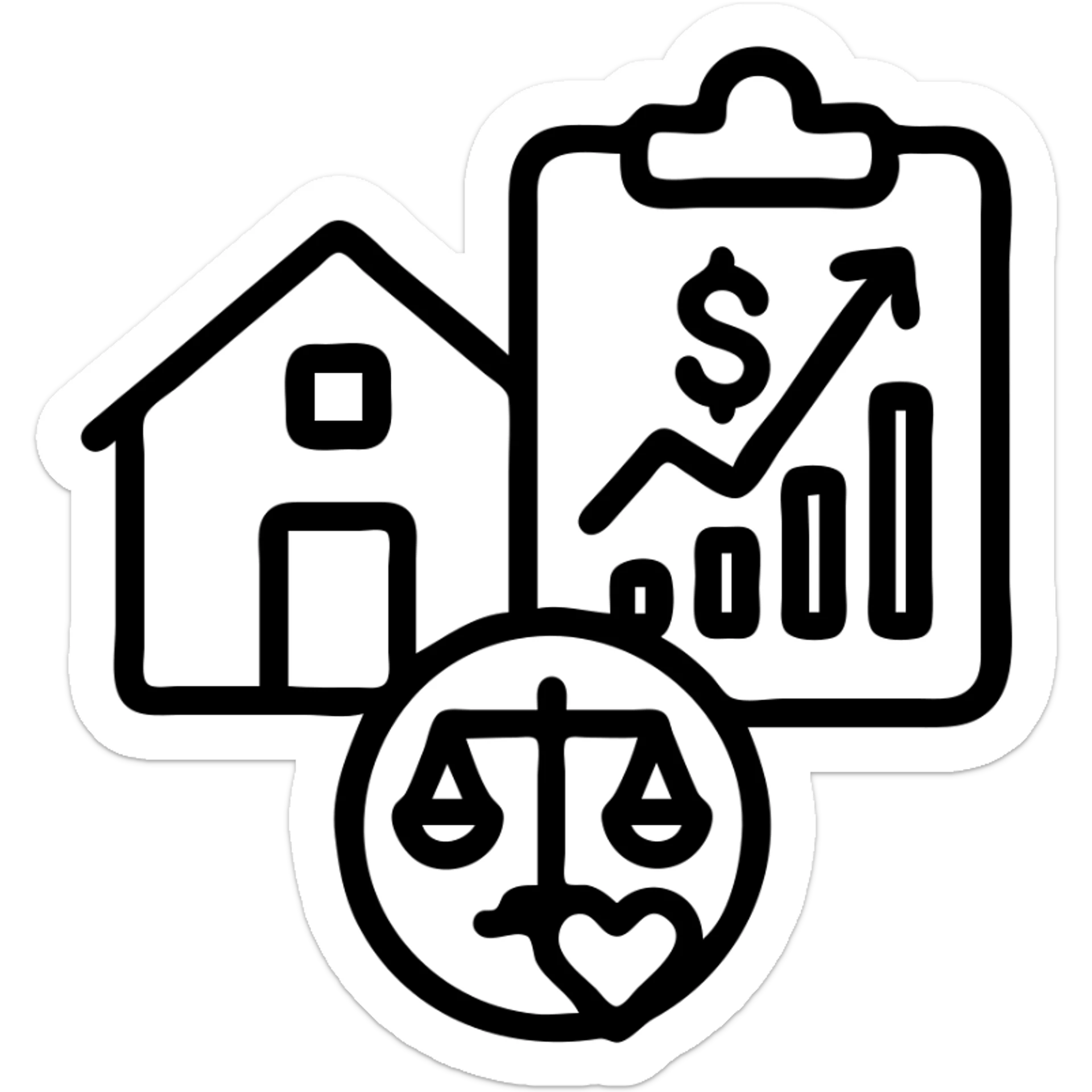 Ícono de real estate que refleje que trabajamos con una estrategia personalizada con visión de ROI y que nuestro método de trabajo nos permite ayudarte a tomar decisiones basadas en datos, rentabilidad y lifestyle. sticker