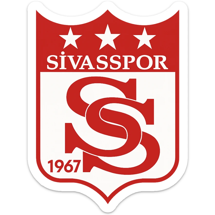 Sivasspor logosu, klasik Türk futbol kulübü tarzı, kırmızı-beyaz renkler, kalkan formu, ortada büyük S harfi sticker
