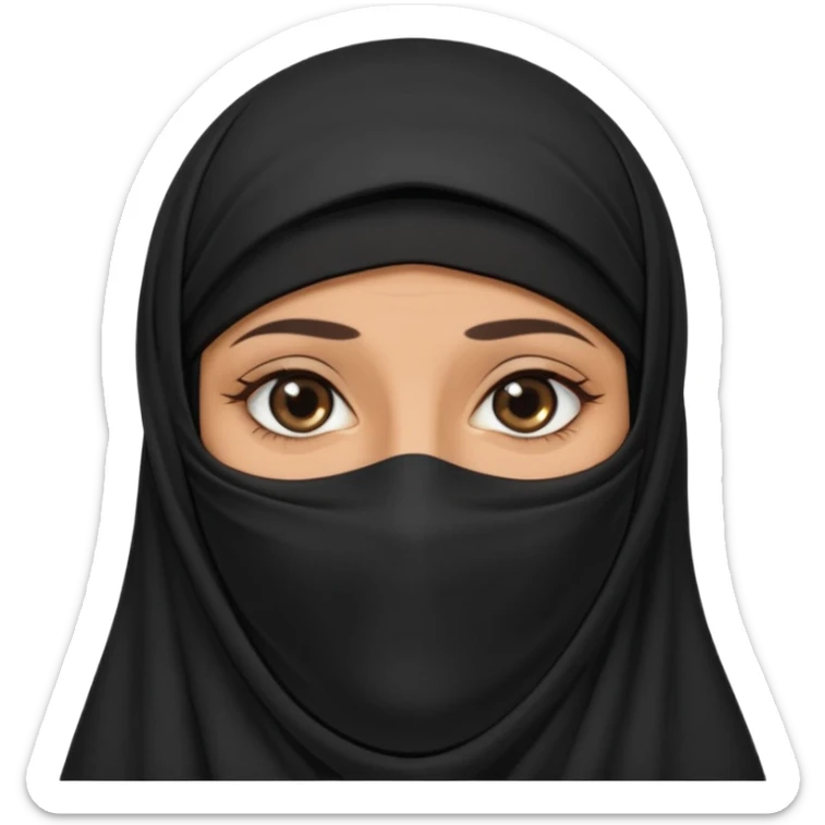 an old emirati women wearing traditional cloths covers her face with burg'a a;; the cloths and burqa'a are black no accessories sticker