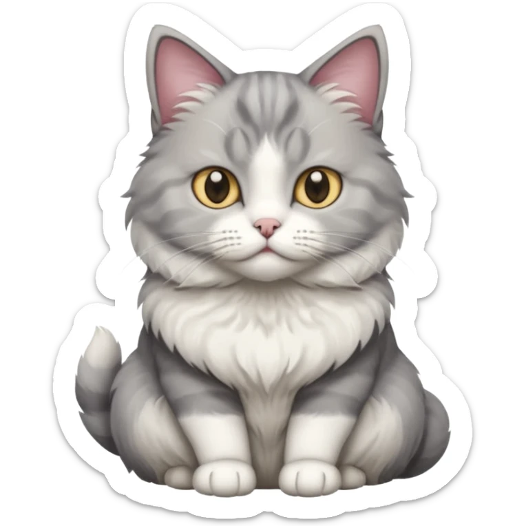 a grey and white cat sitting regally sticker