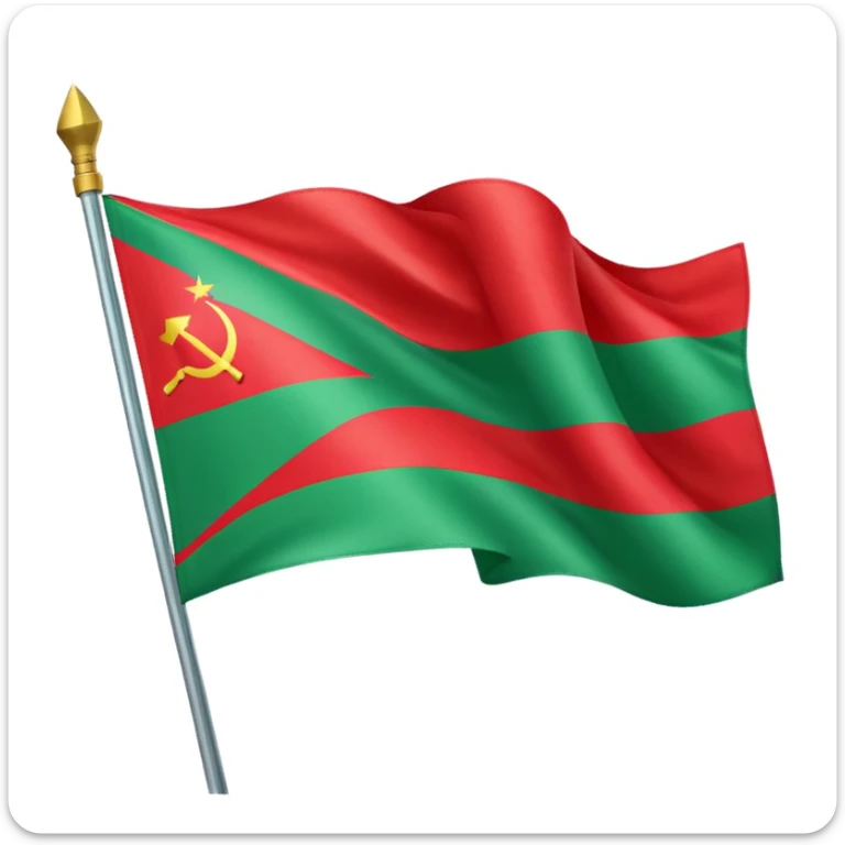The flag of Transnistria, a horizontal tricolor of red, green, and red stripes with a hammer and sickle in the upper left corner, waving in the wind. sticker