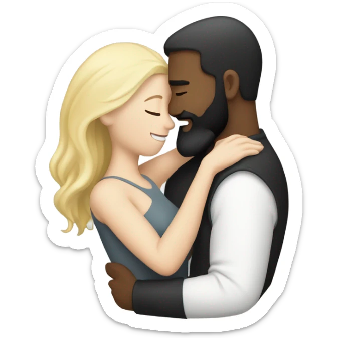 Man, white skin, short black hair, long beard, hugging a white woman with blonde hair  sticker
