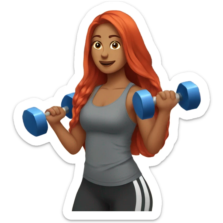 Girl with Long red hair holding dumbbells at the gym sticker