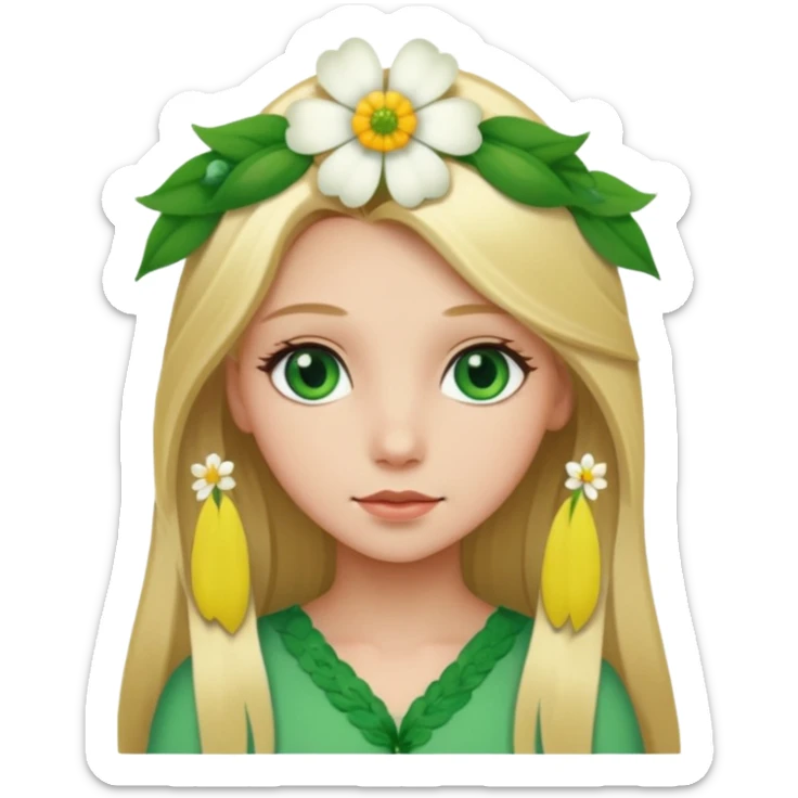 Girl profile picture with long blonde hair and green eyes and a flower in her hair sticker