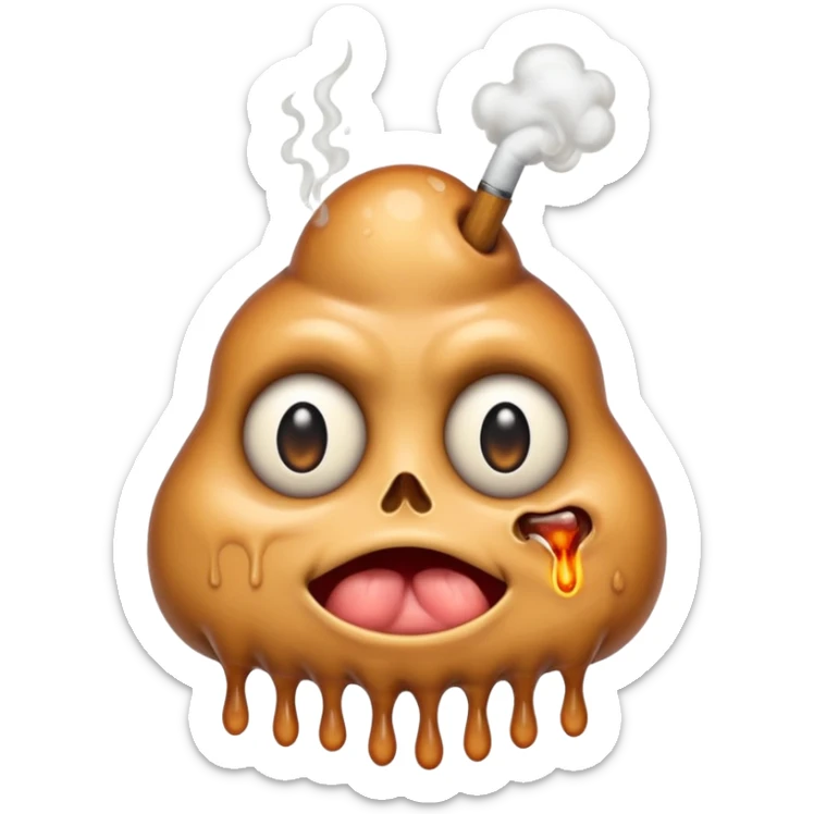 EXTREMELY Geeked Emoji of a sebacous gland cell smoking with freaky eyes and leaking and melting sticker