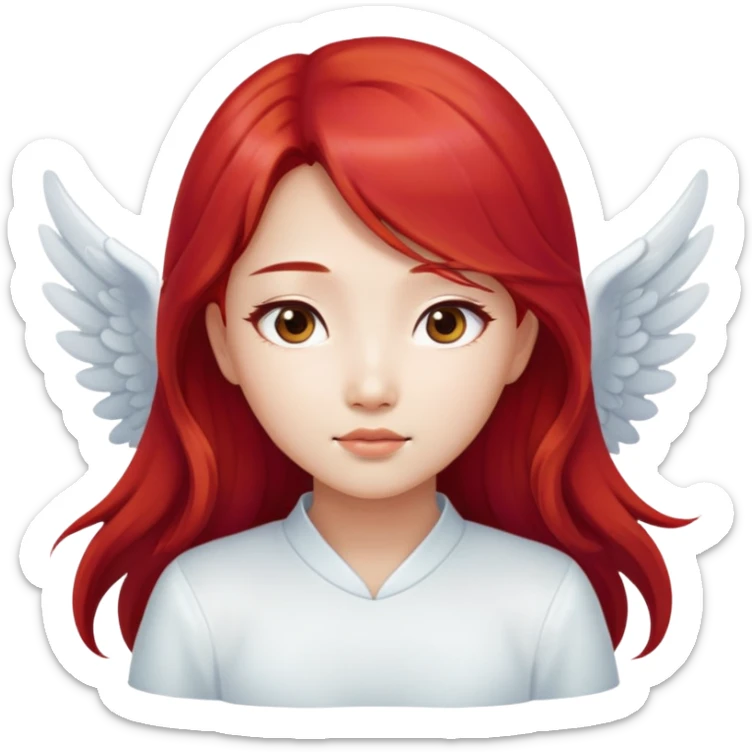 Asian angel girl with long red hair and oval face sticker