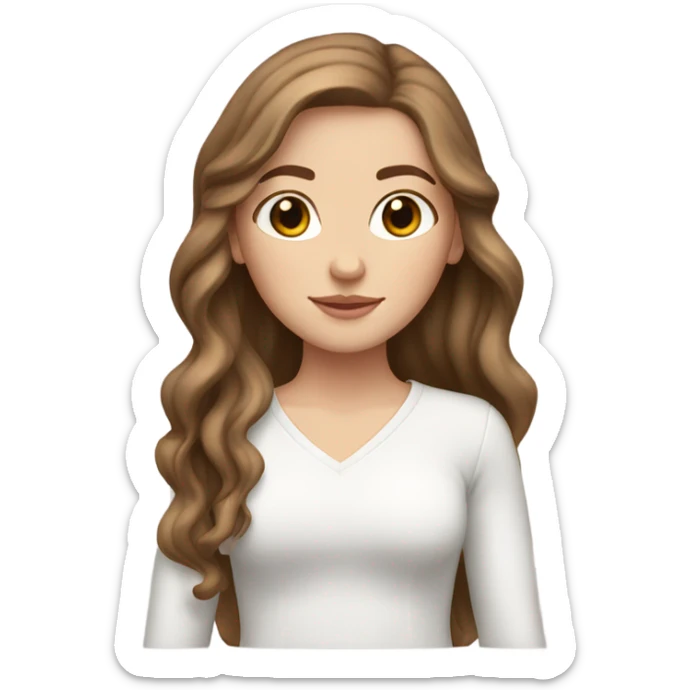White girl, with brown eyes, brown long wavy hair and middle part sticker