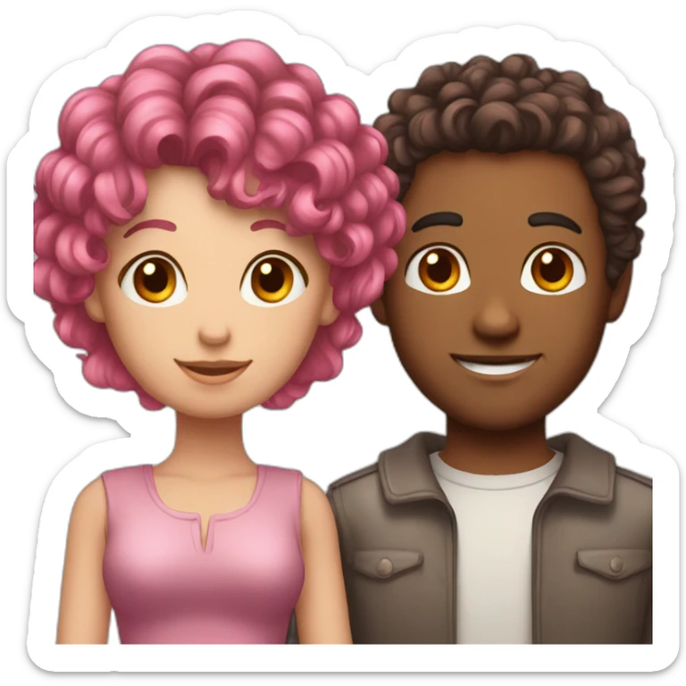 pink hair girl in love with a man with brown curly hair sticker