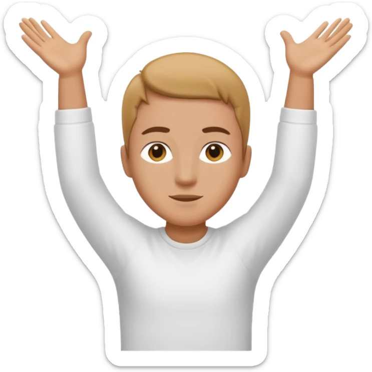 Una persona con los brazos estirados perpendicularmente hacia ambos lados con una camiseta blanca  sticker