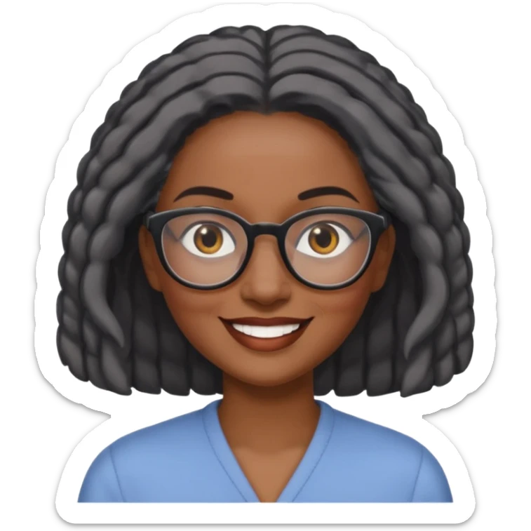 emoji of a black grandma women with longer past shoulder black and gray hair with glasses and brown eyebrows sticker