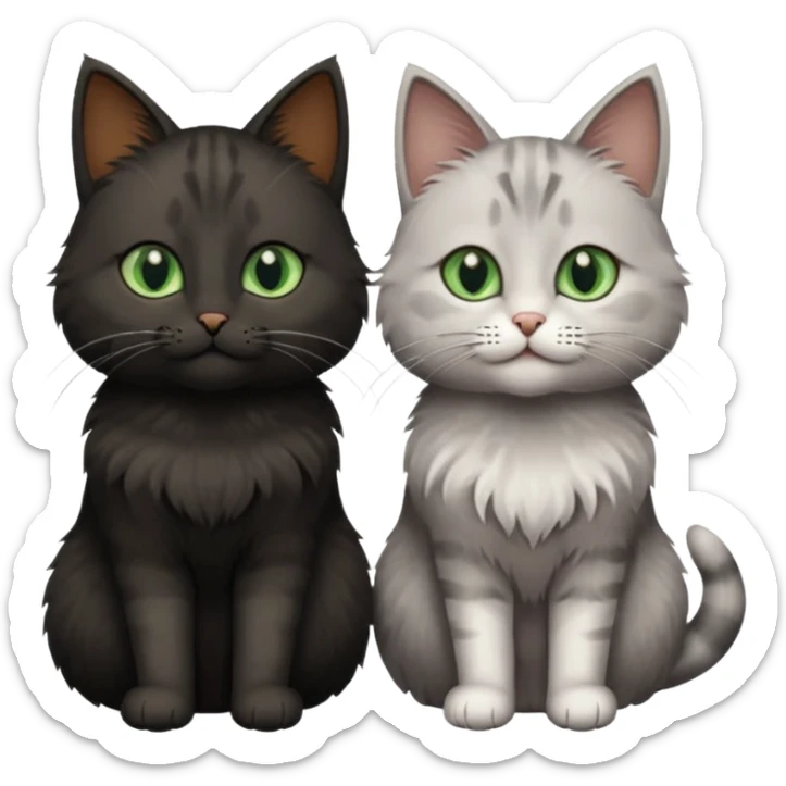 Can you make an emoji of two cats looking at each other, one black with brown eyes and the other gray with green eyes? sticker