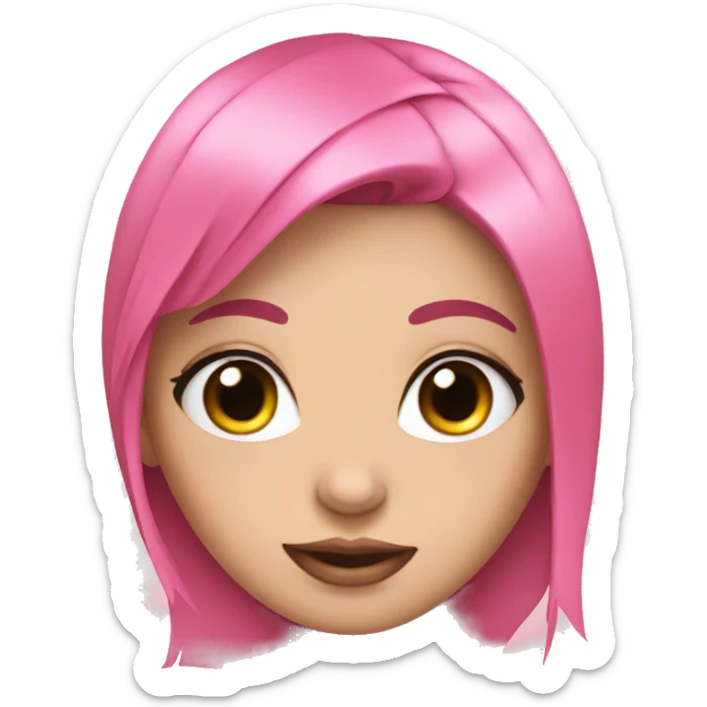 girl with black hair,eyelashes and a pink ribbon sticker