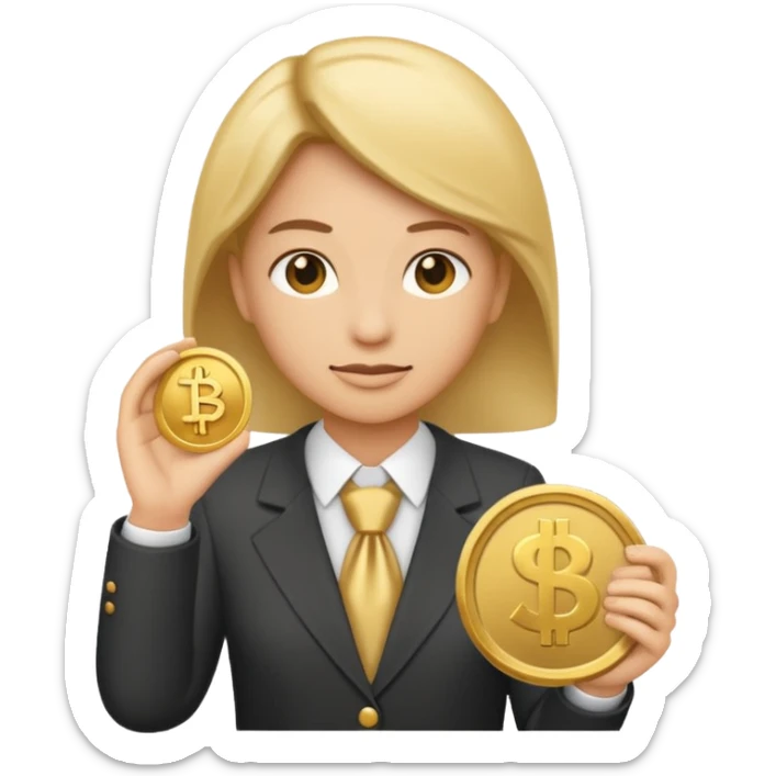 A minimalist emoji-style icon representing company pension plan: A gender-neutral office worker (🧑‍💼) with a coin and a bank symbol (🏦) in the background. sticker