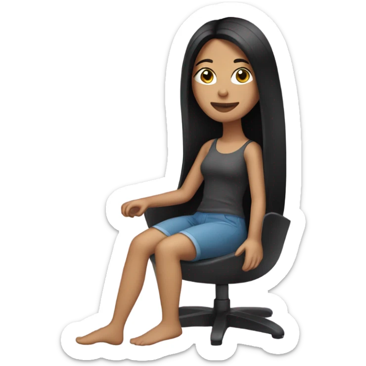 A brunette woman with long, straight and black hair relaxing sticker