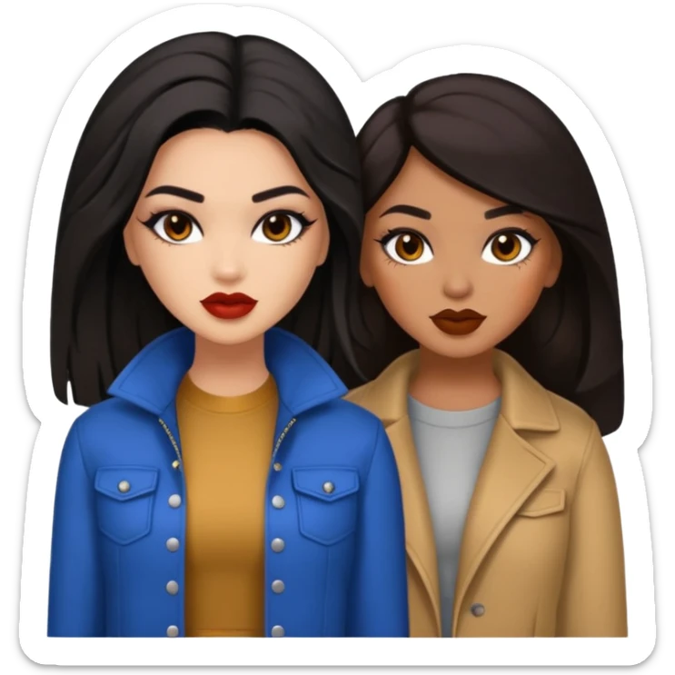Boujy baddie best friends, trendy heavy makeup both dark hair one light skinned and one caramel skin  sticker