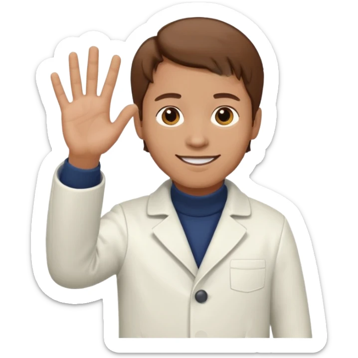 Radiografía de mano sostenida por un hombre con bata blanca  piel clara cabello café saludando sticker