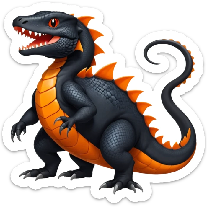 Black Salandit-Tyrunt-Fakémon-creature-hybrid with orange belly (full body) sticker
