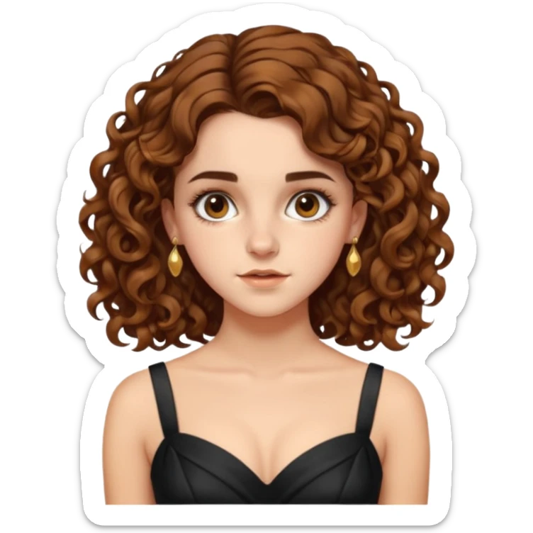 very beautiful italian girl, looking a bit like Emma Watson, with curly and big volume bright brown hair, and a golden piercing rink in nose on left side, dressed in a beautiful sexy dress sticker