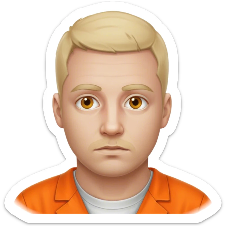 portrait of white skin American prisoner in an orange uniform. very realistic and detailed sticker