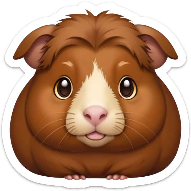 Cinematic Noble Brown Guinea Pig Portrait Emoji, Poised and regal, with a compact, chubby build and a soft, well-groomed rich brown coat, deep-set soulful dark eyes, Simplified yet sharp and sophisticated features, highly detailed, glowing with a warm, dignified glow, high shine, intelligent and charming, stylized with an air of gentle coziness, focused and attentive, soft glowing outline, capturing the essence of a watchful and confident little rodent, so majestic it feels as though it could scurry out of the screen with effortless authority! sticker
