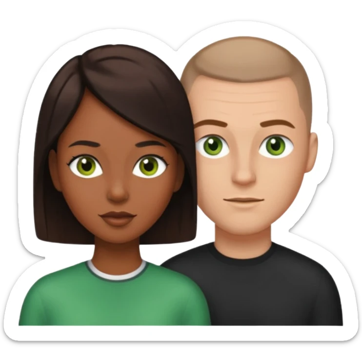 a couple. black woman with long brown hair and a white man with a buzz cut and green eyes  sticker