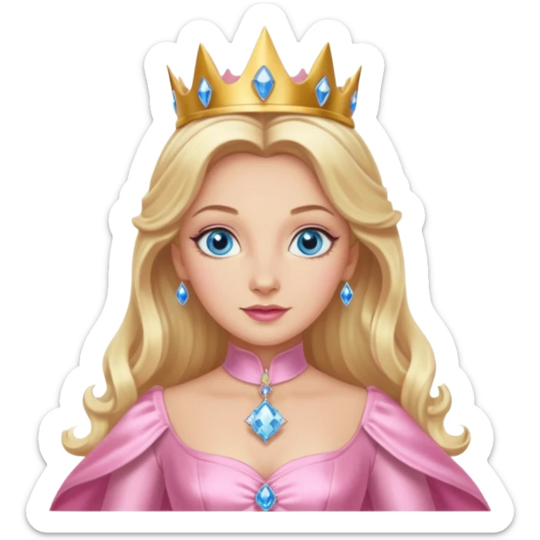 Glinda the Good Witch from the Wizard of Oz with light skin, blue eyes, blonde long hair, pink outfit sticker