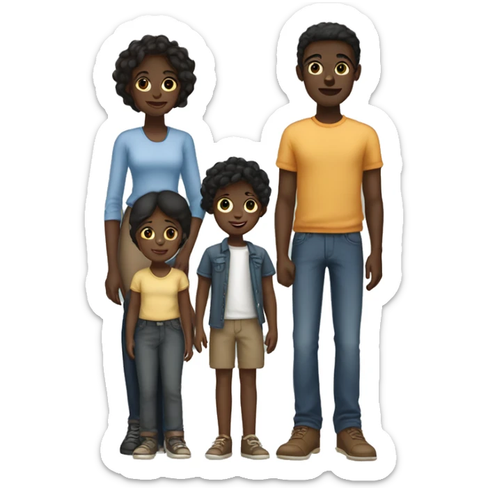 family. 4 Siblings. 3 male. 1 female. The girls are all tall 1 girl is dark skin and the other 3 boys taller and dark skin sticker