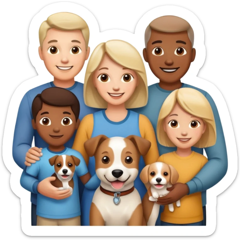 family with parents, children and a pet dog sticker