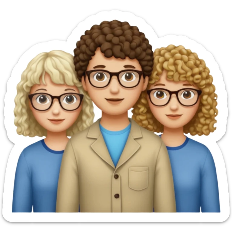 Create a trio of friends two white and look alike but one has bangs and glasses and another one tan with curly hair  sticker