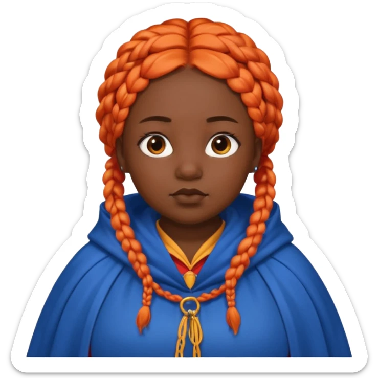 red orange braids hair girl, black skin, fat, wear blue cloak sticker