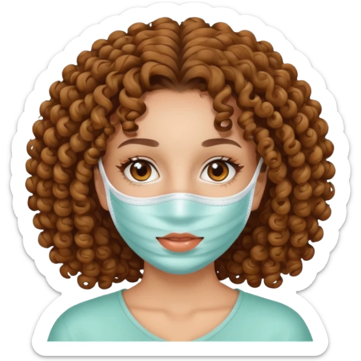 Girl with brow eyes and curly hair with mask for skincare sticker
