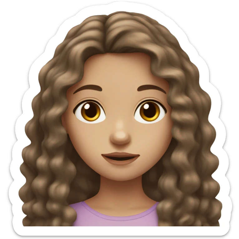 Girl with brown, long, wavy hair, pale skin, freckles, and hazel eyes  ￼ sticker