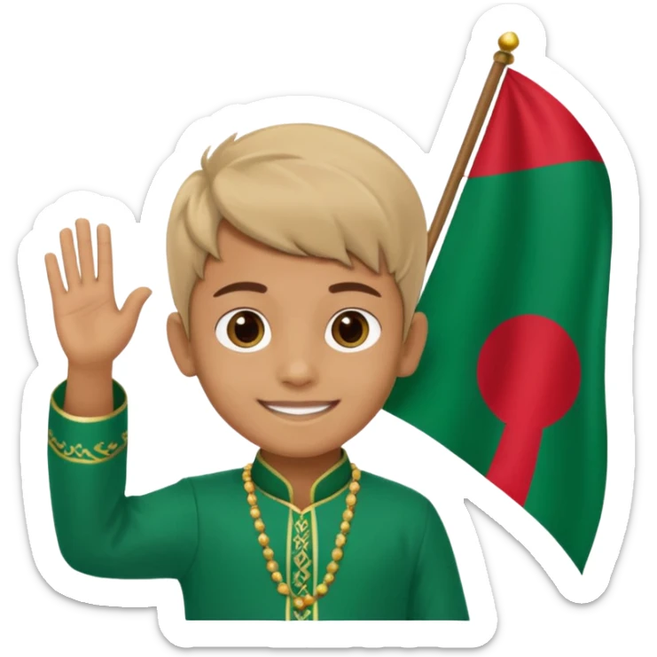 A boy stands with a Bangladeshi flag and greets on the occasion of December 16th. sticker