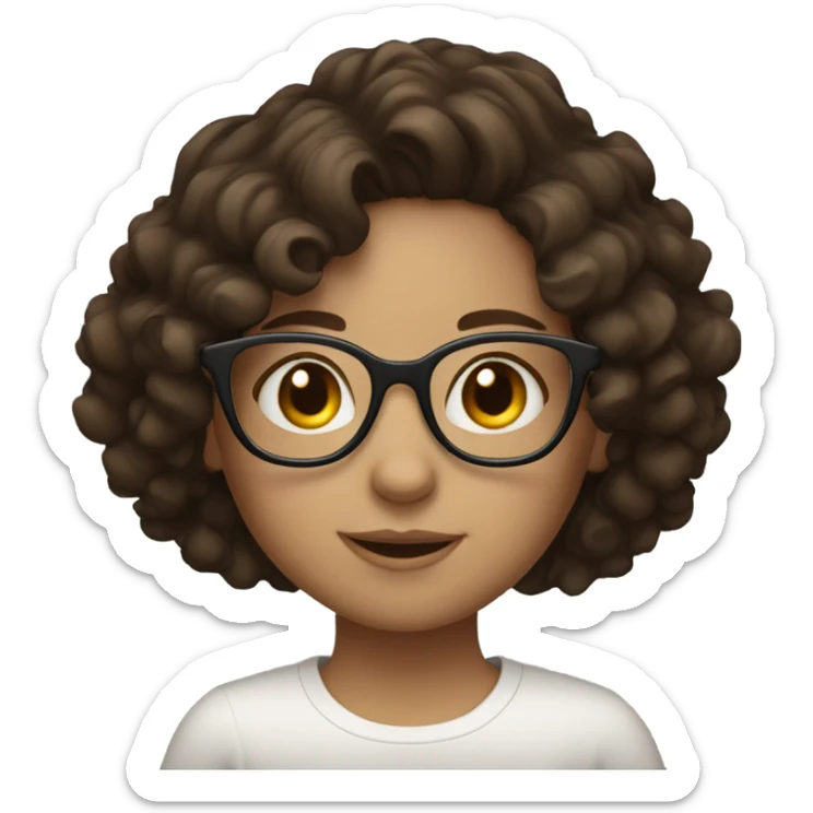 girl with glasses, brunette curly short hair, white skin, brown eyes sticker