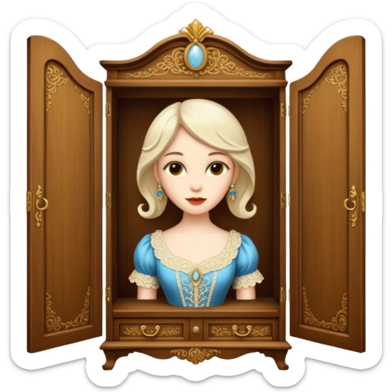 A character from the fairy tale Beauty and the Beast — the lady who was transformed into a wardrobe by magic. This character retains the wardrobe's original form while having a slight touch of anthropomorphism. sticker