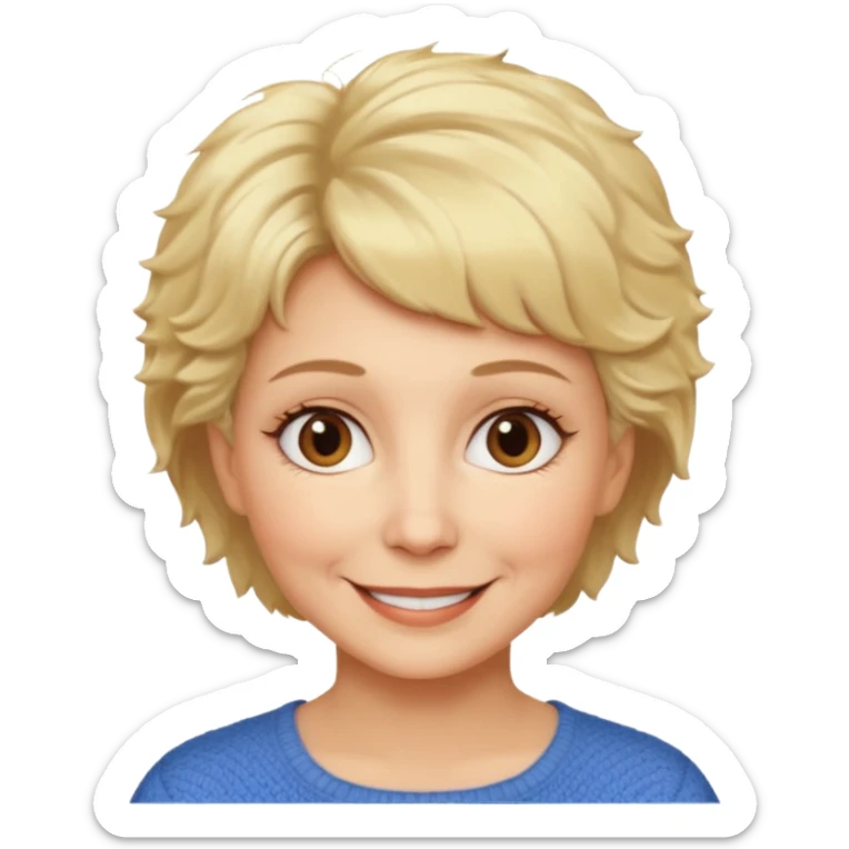woman 60, short blonde fluffy hair, brown eyes  sticker