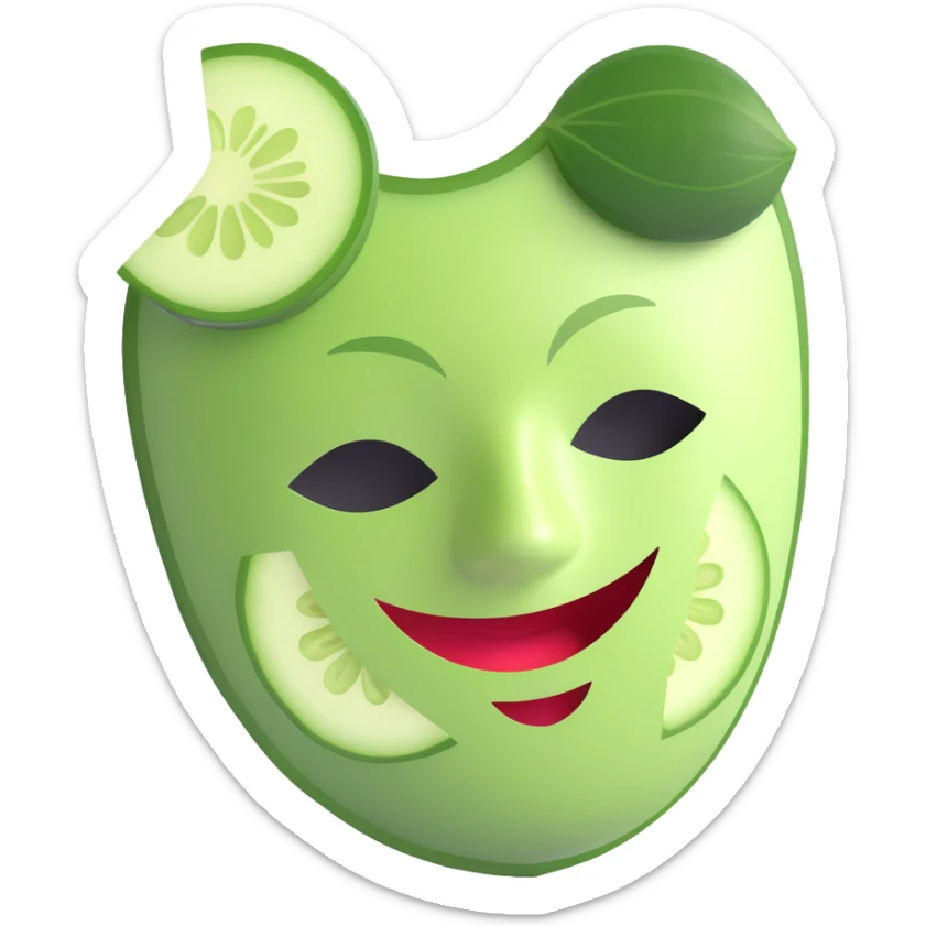 3D icon of a face mask and cucumber slices, representing selfcare and beauty, pastel tones sticker