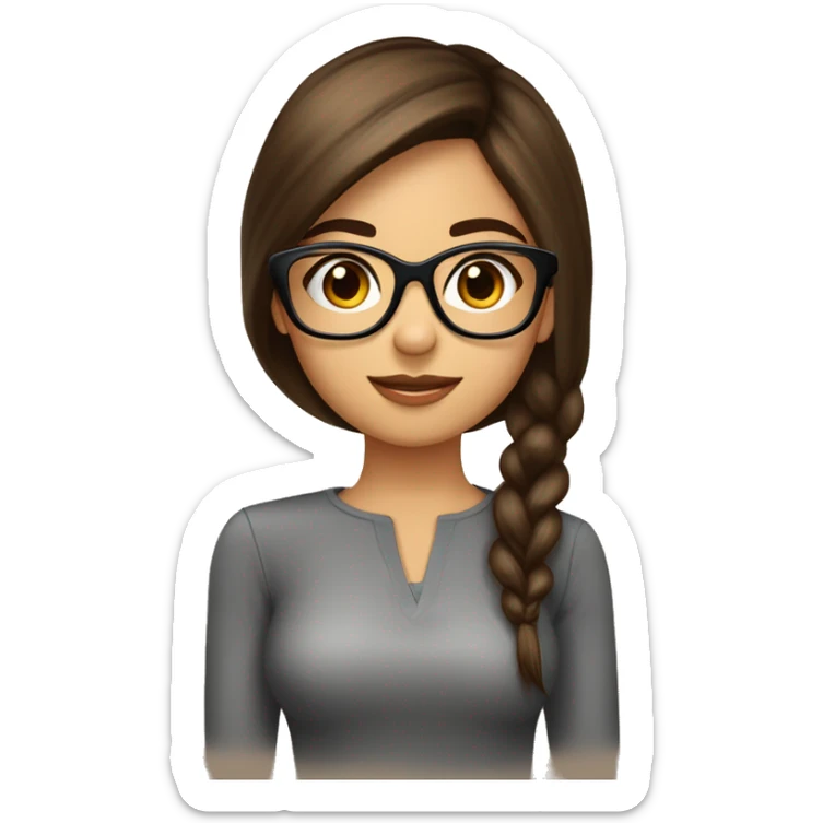 Fille cheveux lisse long brune raie au milieuyeux marron ave lunettes noires sticker