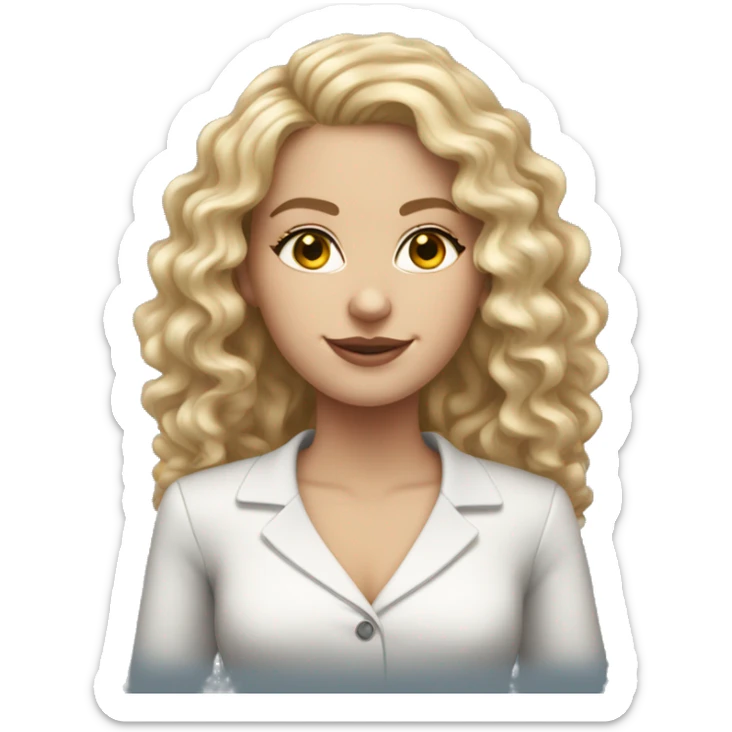 white girl with long semi blonde curly hair with hoop earrings in a corporate attire sticker