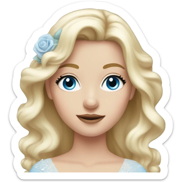 Beautiful blond girl with blue eyes and pastel blue pink wedding dress sticker