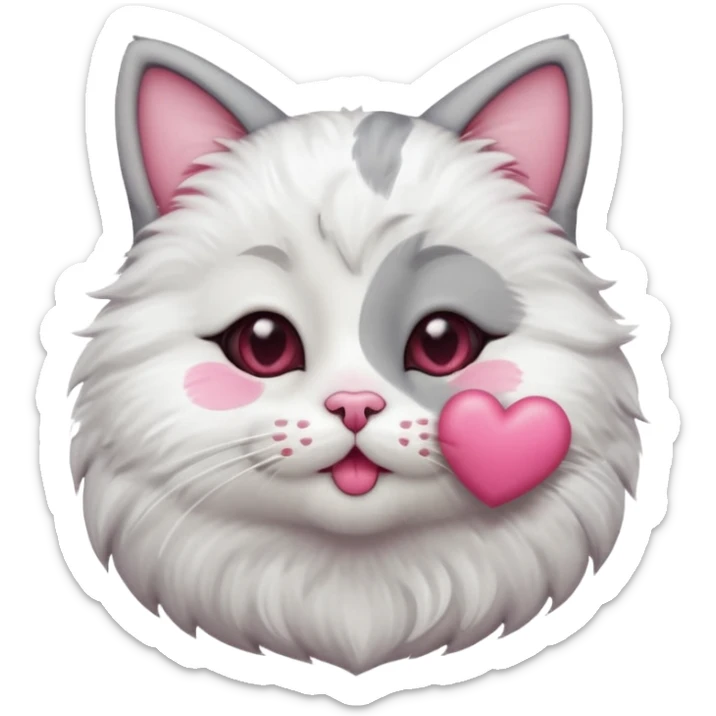 A cute circular cat blowing a smooch kiss with heart and little bite on the lower lip sticker