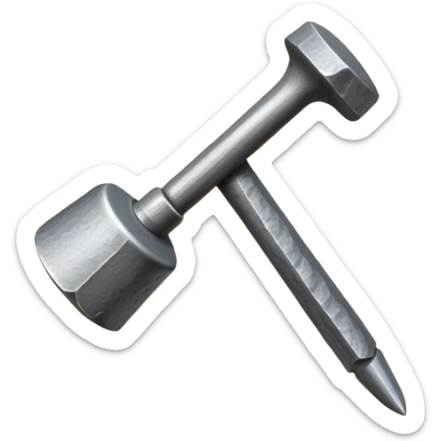 small, fat metal nail with a bent shaft, partially hammered into a wooden surface sticker