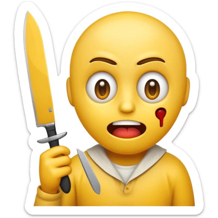 Insane scared injured yellow emoji person with a knife in the classic emoji style  sticker