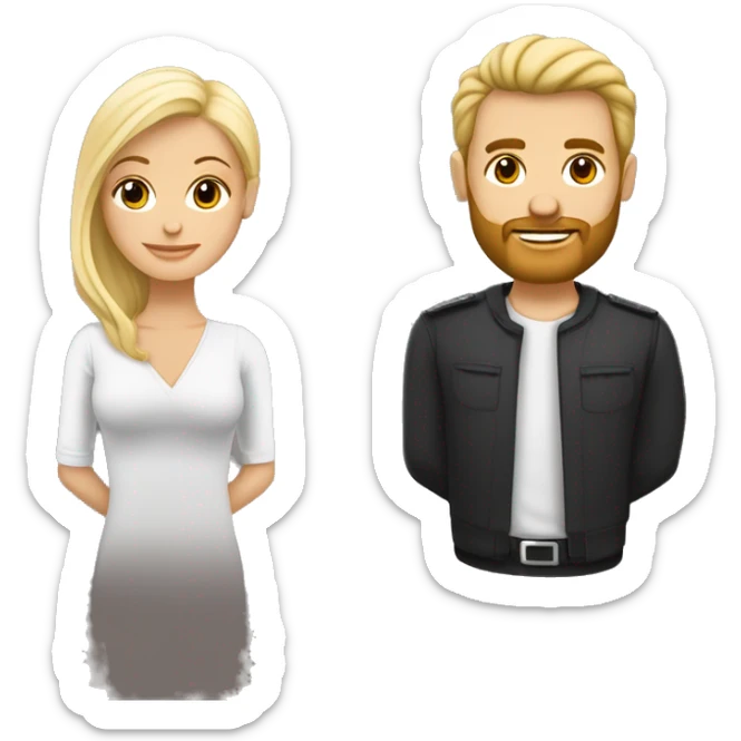 un couple d'un homme et d'une femme. des amoureux. la femme est blanche, très jolie avec les cheveux blonds. l'homme est beau, plus grand qu'elle, avec les cheveux noirs et cout, il a une legere barbe. sticker