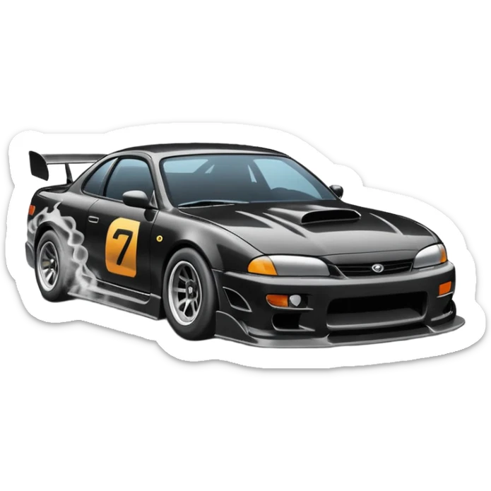 Emoji of a drifting car on a race track with tire smoke sticker