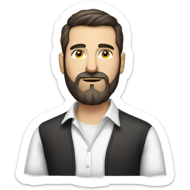 a modern Ukrainian brunette writer with a fashionable beard in a white shirt sticker