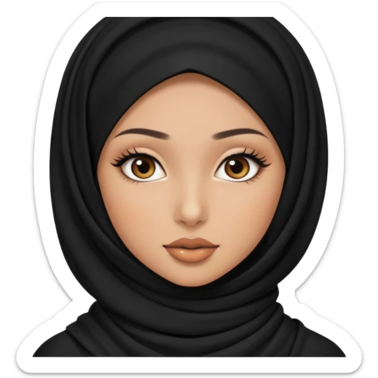 a pretty girl with caramel skin and long eye lashes and lipliner that wears a black hijab and a black long sleeve tight top sticker
