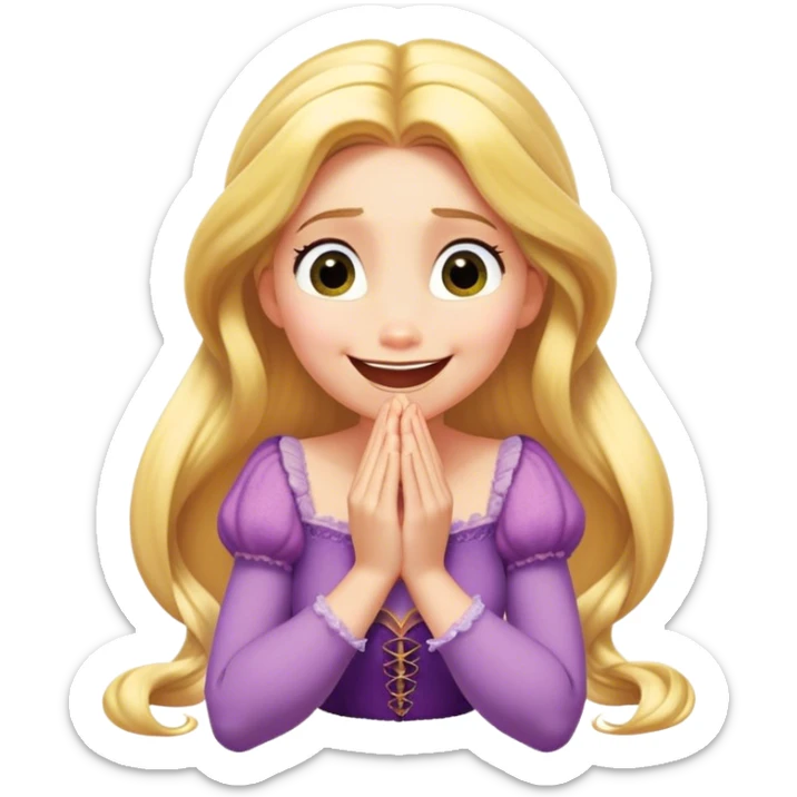 Cinematic Playful Rapunzel Portrait Emoji, Giggling as Pascal sits atop her head, hands cupped over her mouth in a moment of pure joy, her radiance shining through, utterly enchanting! sticker