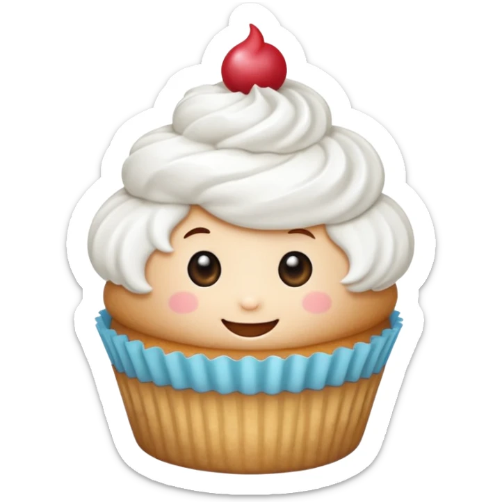Un pequeño y adorable cupcake que ha cobrado vida, con un glaseado esponjoso que funciona como su "sombrero" o "pelo". Es la encarnación de la dulzura y la amabilidad. sticker